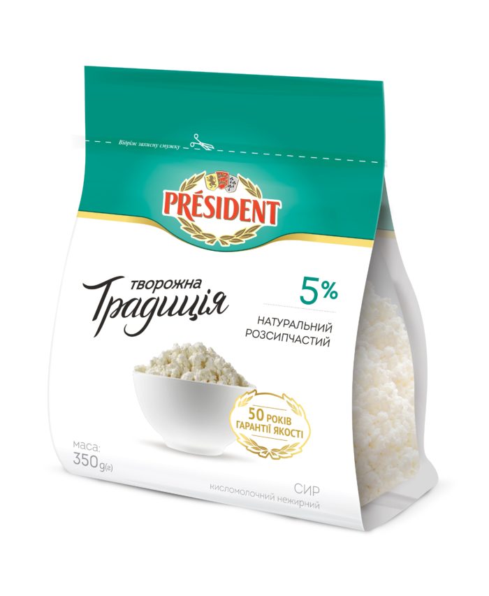Сир кисломолочний 5% Президент  “Творожна традиція”