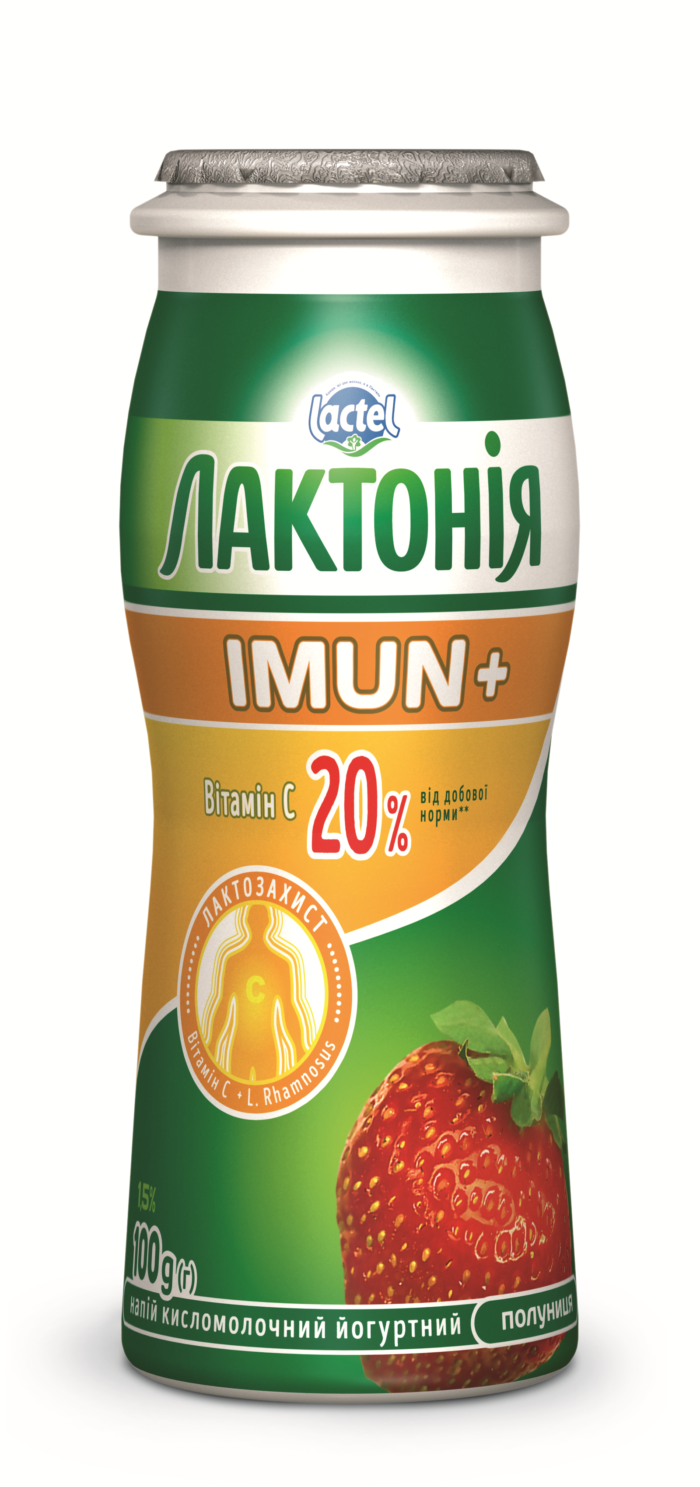Напій кисломолочний йогуртний з вітаміном С та прбіотиком L.Rhamnosus Полуниця 1,5% «Лактонія Імун+»