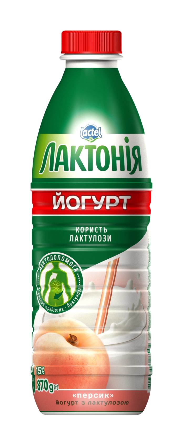 Йогурт з наповнювачем Персик з лактулозою 1,5%, “Лактонія”
