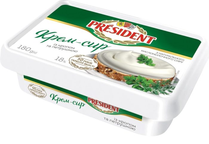 Cream-cheese President with  dill and parsley 18% fat (bath 0,180 kg)