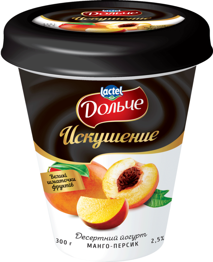 Dessert yoghurt “Temptation” 2,5% Mango-Peach Dolce (cup 0,300 kg)