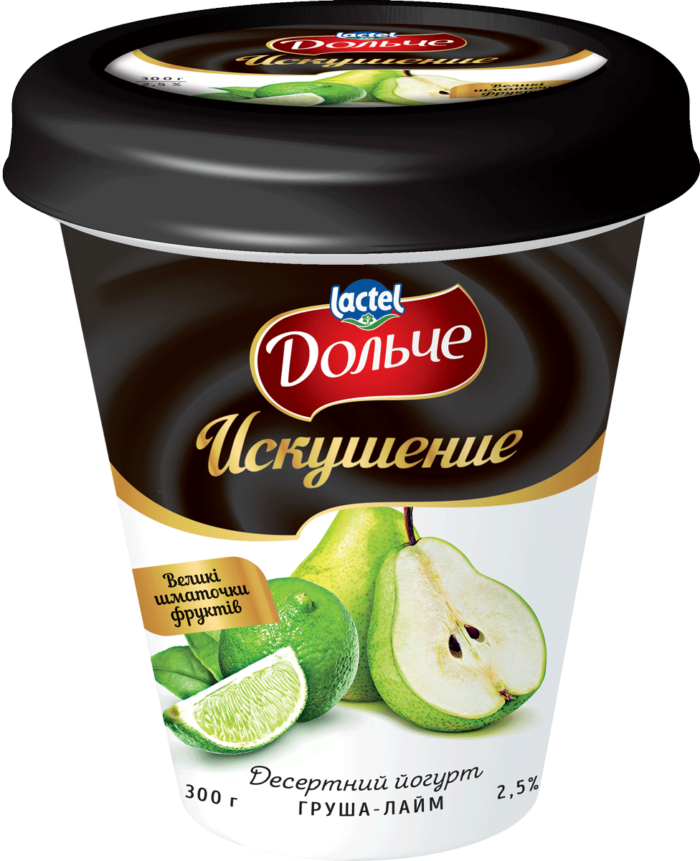 Dessert yoghurt “Temptation” 2,5% Pear-Lime Dolce (cup 0,300 kg)