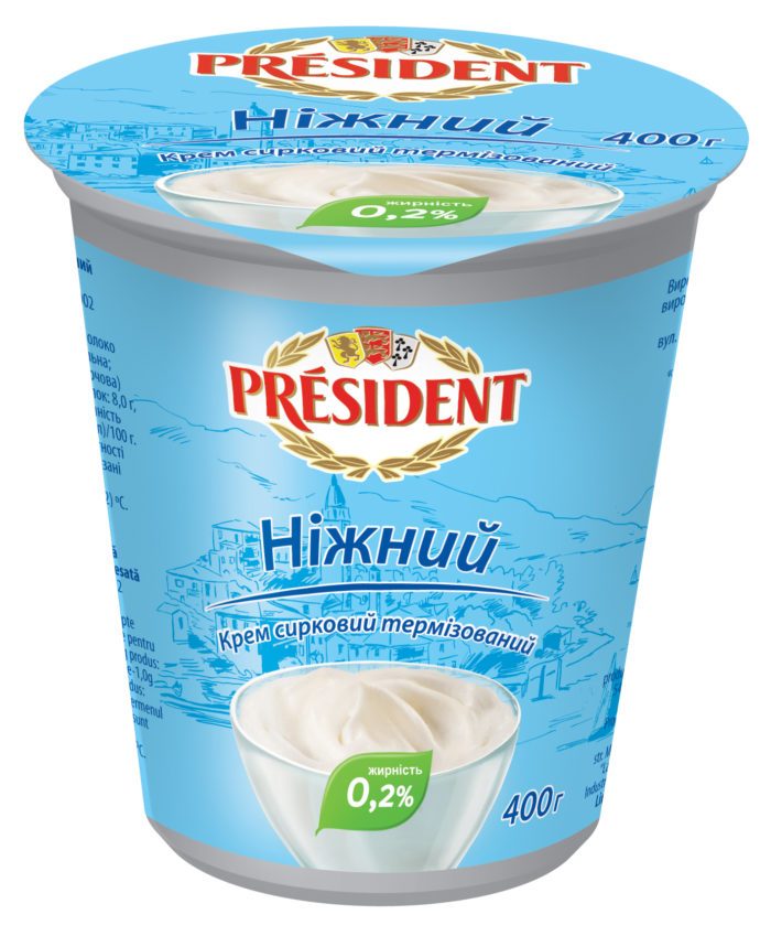 Cream cheese thermised 0.2% “Nizhniy” President (cup 0,400 kg)