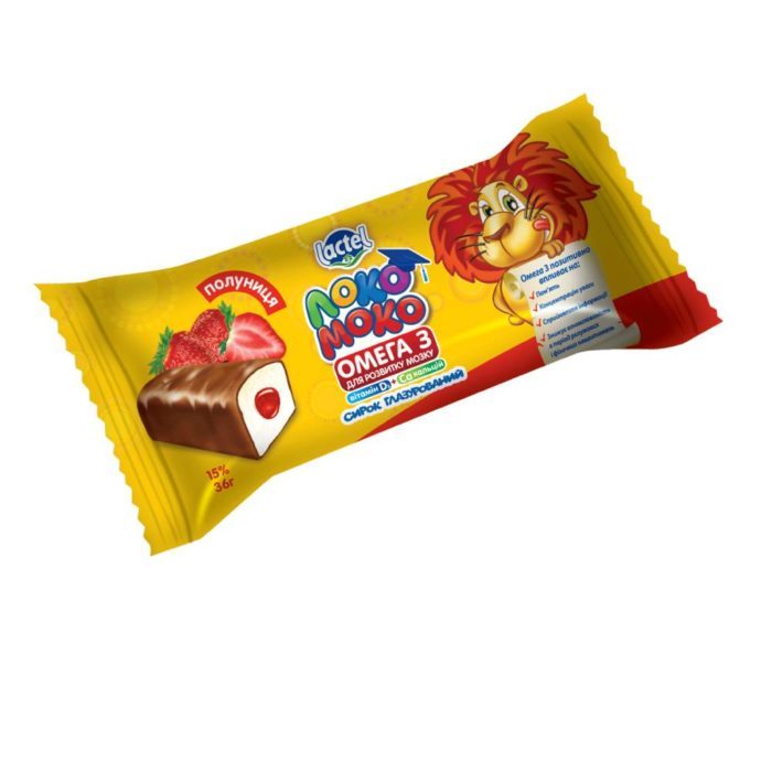 Glazed curd 1,5% Strawberry, with Calcium, Omega3 and Vitamin D3 Loko Moko (0,036 kg)