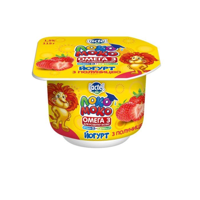 Yoghurt 1,5% Strawberry, with Calcium, Omega3 and Vitamin D3 Loko Moko (cup 0,115 kg)