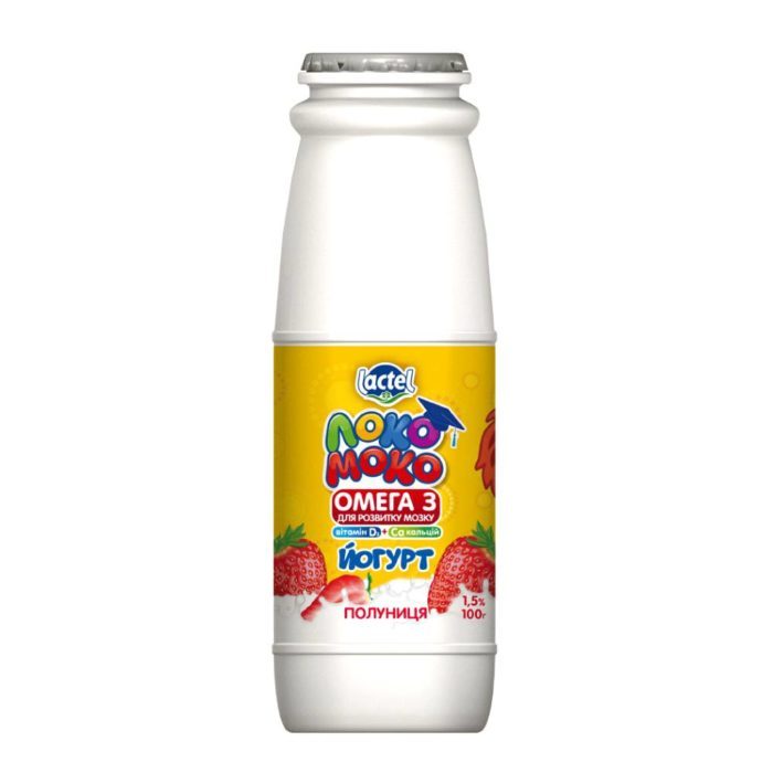 Drinkable yoghurt 1,5% Strawberry, with Calcium, Omega3 and Vitamin D3 Loko Moko (bottle 0,100 kg)