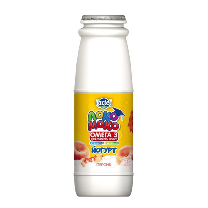 Drinkable yoghurt 1,5% Peach, with Calcium, Omega3 and Vitamin D3 Loko Moko (bottle 0,100 kg)