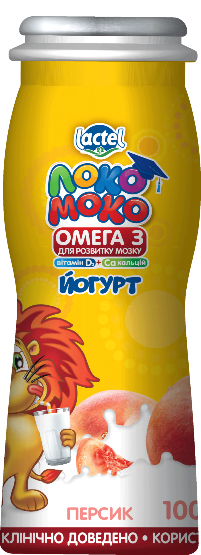 Drinkable yoghurt 1,5% Peach, with Calcium, Omega3 and Vitamin D3 Loko Moko (bottle 0,100 kg)