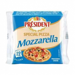 Processed cheese slices with Mozzarella for pizza 40% Président