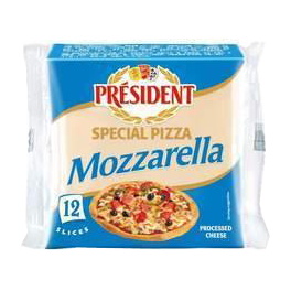 Processed cheese slices with Mozzarella for pizza 40% Président
