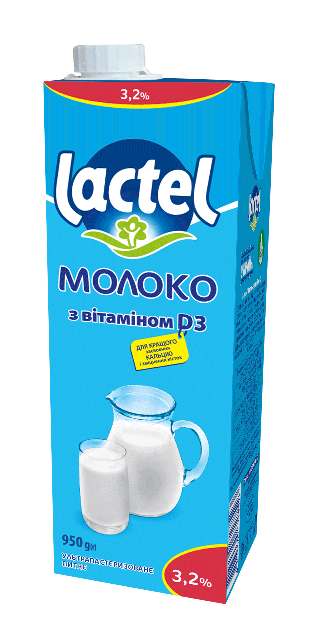 Ultra heat-treated milk Lactel with vitamin D3 3,2%