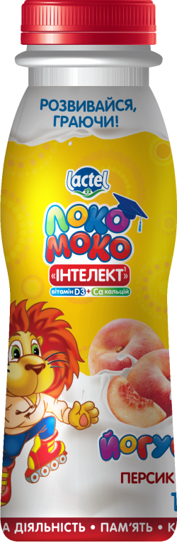 Drinkable yoghurt Peach, with complex Intellect, Calcium and Vit. D3 1,5% Loko Moko