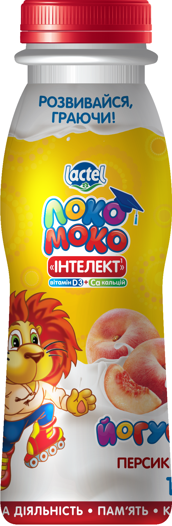 Drinkable yoghurt Peach, with complex Intellect, Calcium and Vit. D3 1,5% Loko Moko