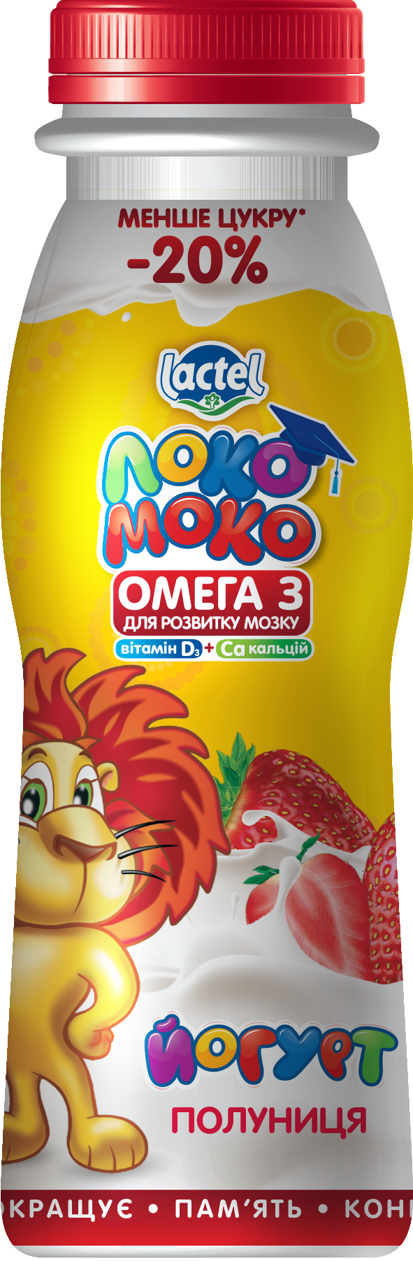 Drinkable yoghurt 1,5% Strawberry, with Calcium, Omega3 and Vitamin D3 Loko Moko (bottle 0,185 kg)
