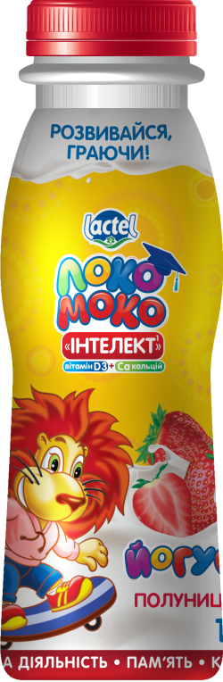 Drinkable yoghurt Strawberry, with complex Intellect, Calcium and Vit. D3 1,5% Loko Moko