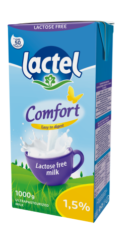 Ultra heat-treated lactose-free milk “Comfort” Lactel 1,5%