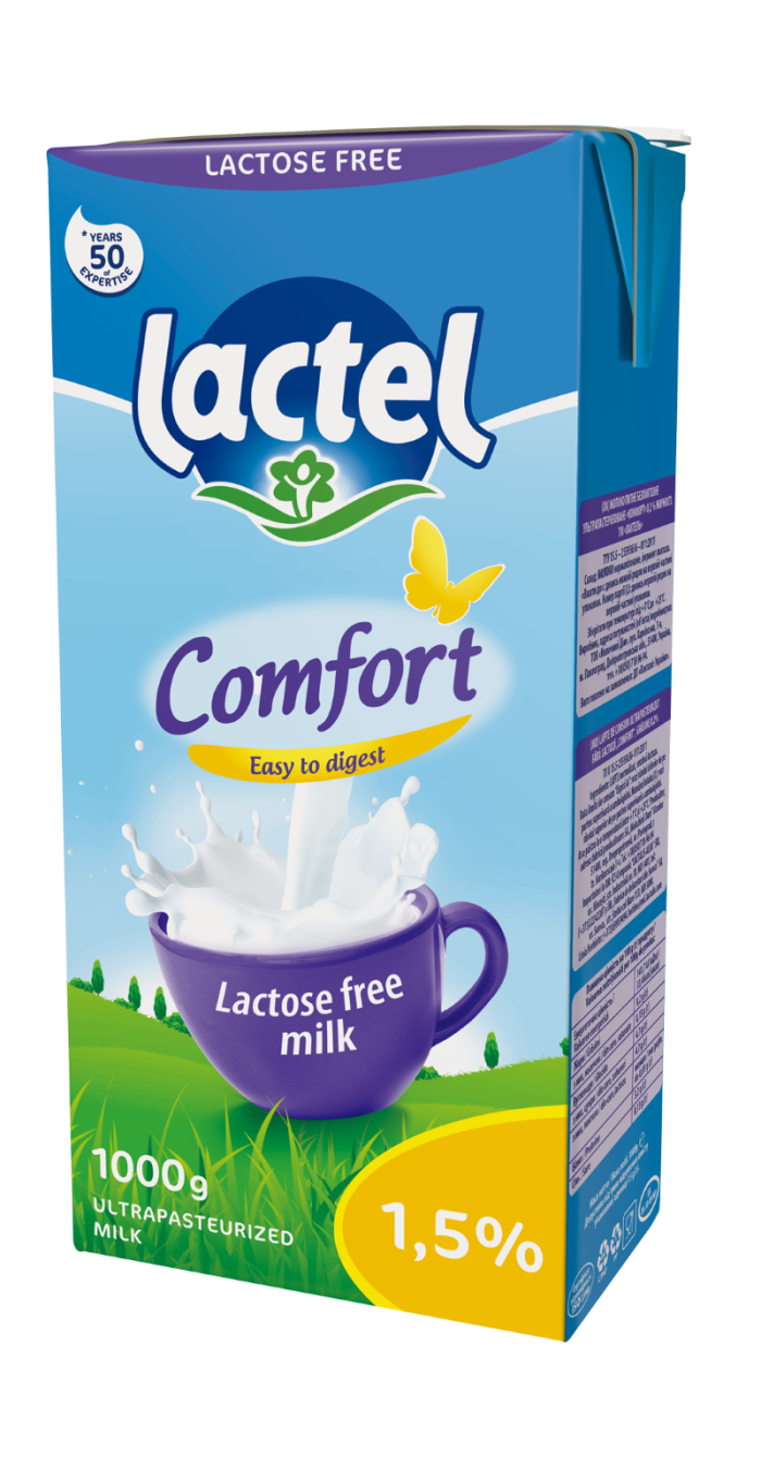 Ultra heat-treated lactose-free milk “Comfort” Lactel 1,5%