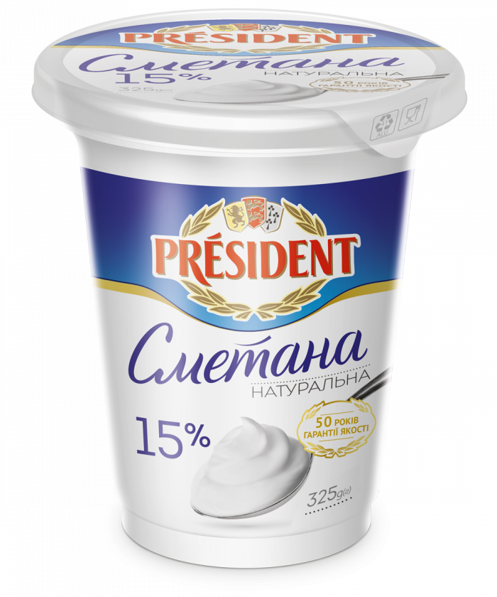 Sour Cream President 15% (Pouch 0,325 kg)