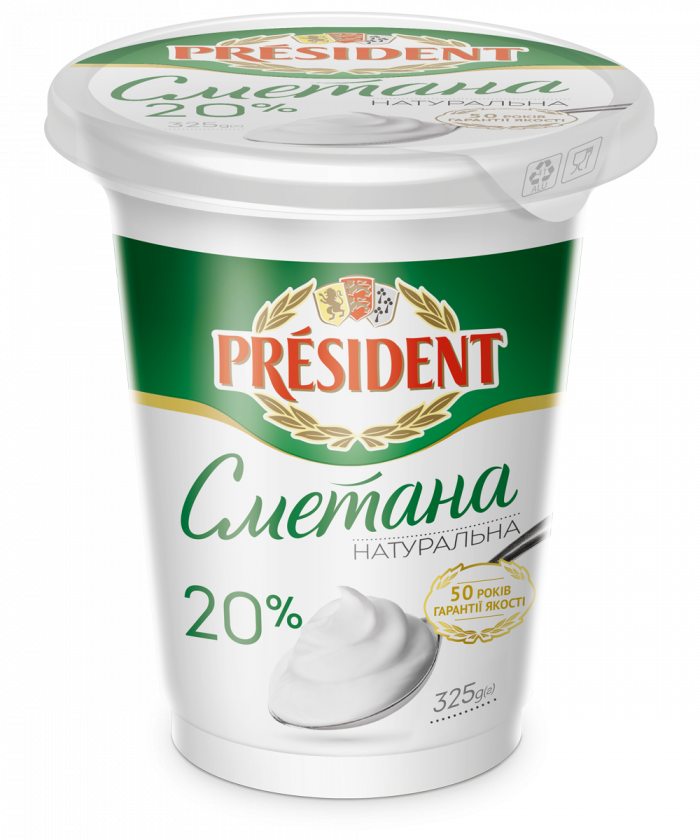 Sour Cream President 20% (Pouch 0,325 kg)