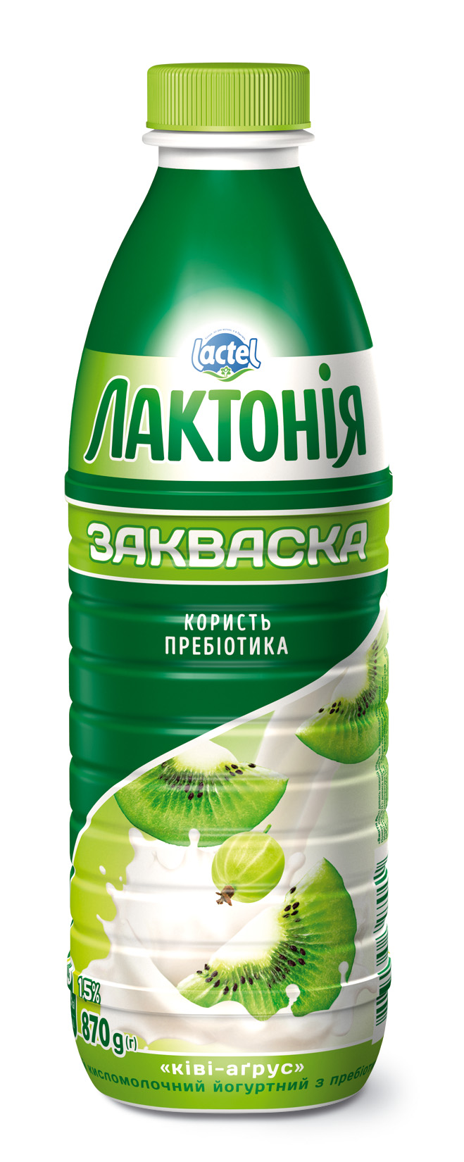 Напій кисломолочний йогуртний з лактулозою “Закваска” Ківі-Аґрус 1,5%, “Лактонія”