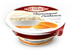 Сир кисломолочний 9% Президент зі сметаною та курагою