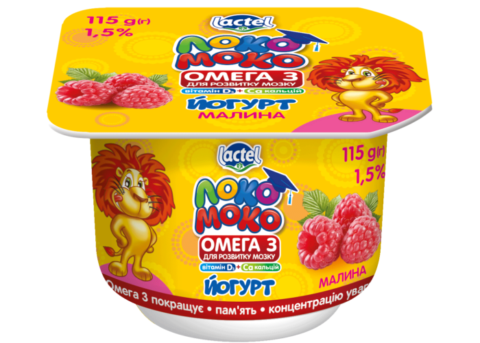 Yoghurt 1,5% Raspberry, with Calcium, Omega3 and Vitamin D3 Loko Moko (cup 0,115 kg)