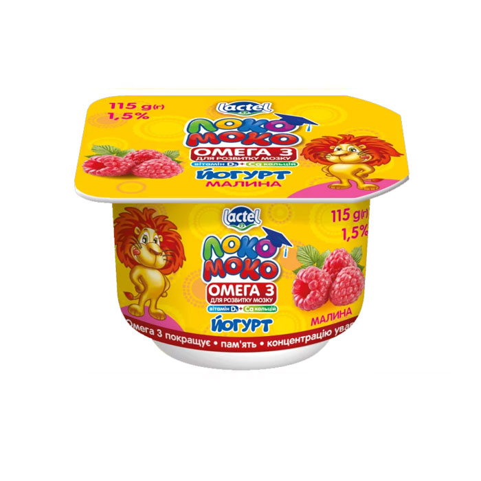 Yoghurt 1,5% Raspberry, with Calcium, Omega3 and Vitamin D3 Loko Moko (cup 0,115 kg)