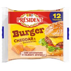 Processed cheese slices with Cheddar and Emmental for burgers 40% Président