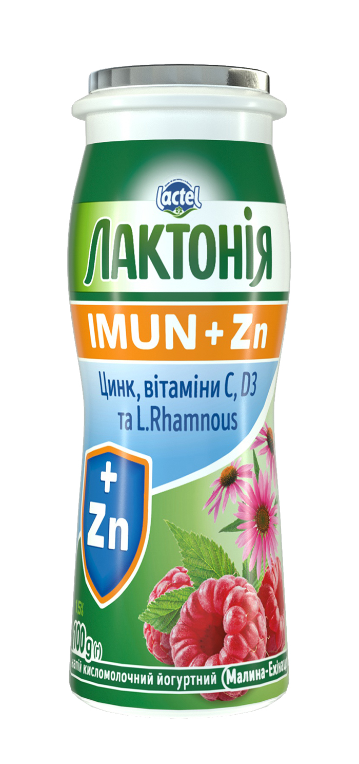 Dairy drink enrichedwith zinc, vitamins D3 and C, and probiotic L.Rhamnosus Raspberry-Echinacea 1.5% “Lactonia Imun+”