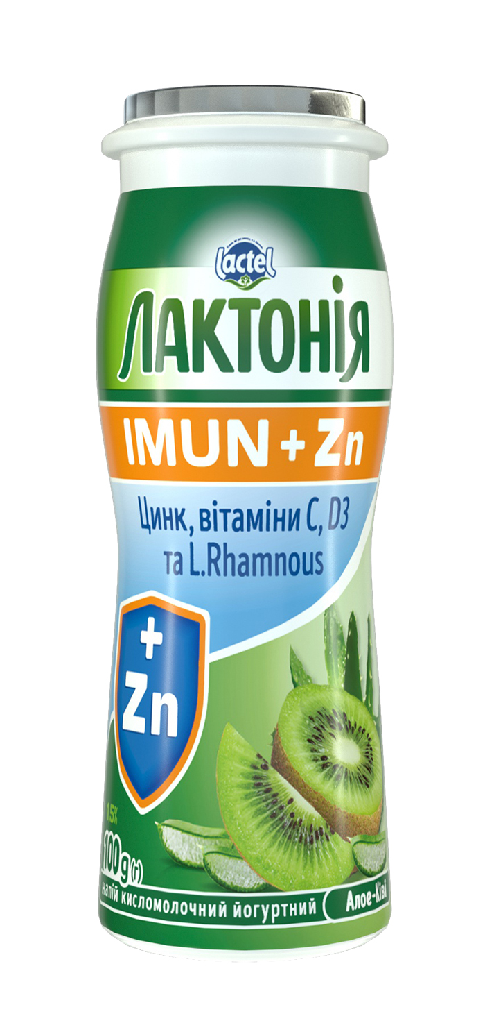 Напій кисломолочний йогуртний з цинком, вітамінами D3 та C,і пробіотиком L.Rhamnosus Алое-ківі 1,5% «Лактонія Імун+»
