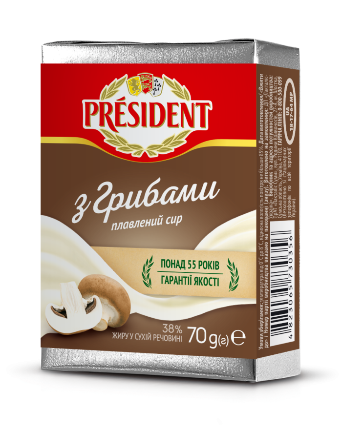 Processed cheese with mushrooms 38% President