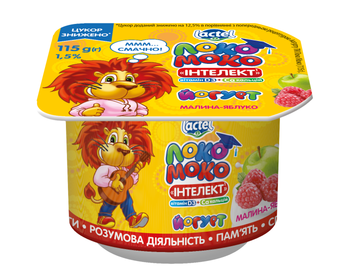 Yogurt Raspberry-Apple, with complex Intellect, Calcium and Vit. D3 1,5% Loko Moko