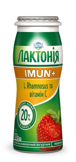 Напій кисломолочний йогуртний,  збагачений пробіотиком L.Rhamnosus та вітаміном С Полуниця 1,5% «Лактонія» «Імун+»