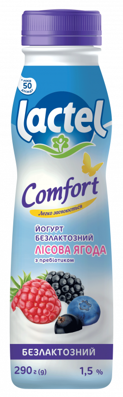 Йогурт безлактозний з лісовою ягодою, 1,5%, “Комфорт” Лактель