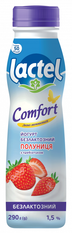 Йогурт безлактозний з полуницею, 1,5%, “Комфорт” Лактель