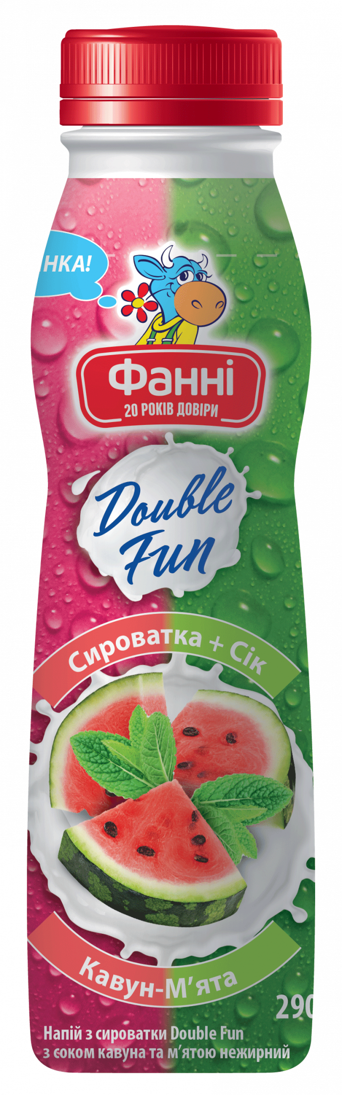 Whey drink with juice of watermalon and mint Fanni, low-fat