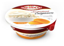 Сир кисломолочний 9% Президент зі сметаною та курагою