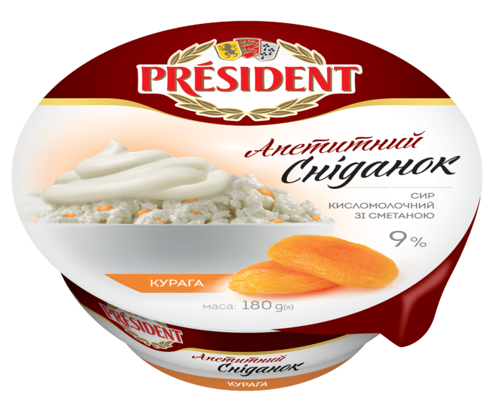 Curd with sour cream and dried apricot 9% President