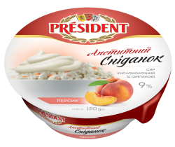 Сир кисломолочний 9% Президент зі сметаною та персиком