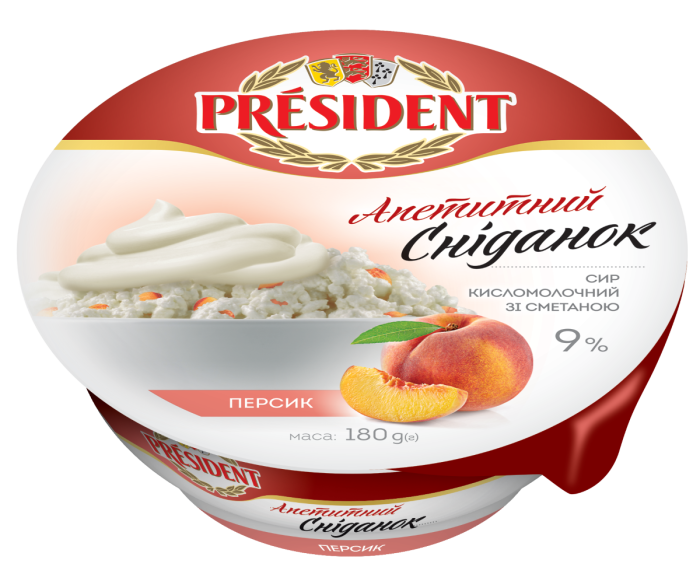 Сир кисломолочний 9% Президент зі сметаною та персиком